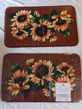 Lot of 2 Ultimate Anti-Fatigue Black Eyed Susan Floral Kitchen Mats – 1 NIP 1 Sl